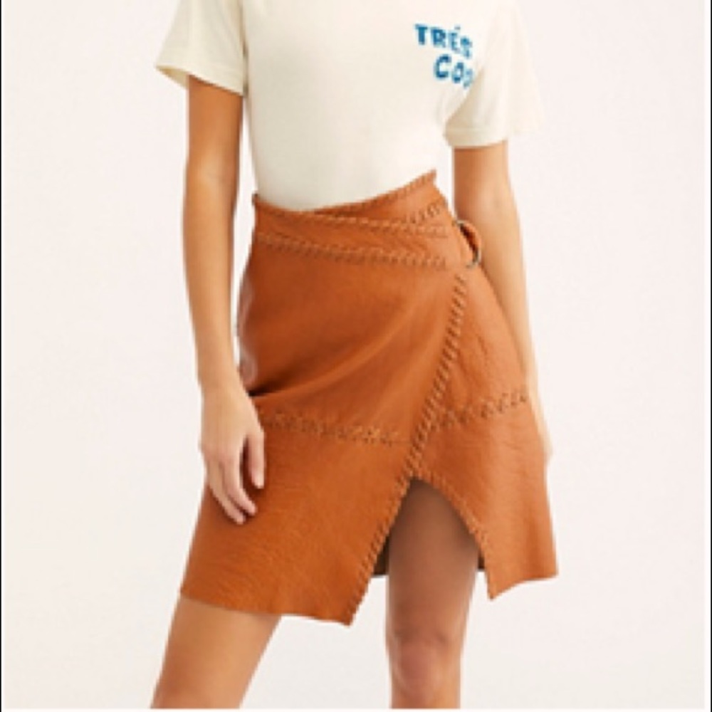 Free People Leather Wrap Midi Skirt